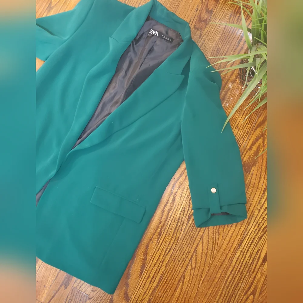Zara Women's Green Blazer 3/4 Sleeve Size L - Picture 8 of 11